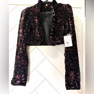 Free People NWT Vintage Velvet Floral Cropped Jacket Bolero size 2